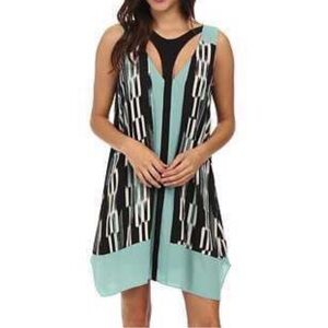 BCBG MaxAzria Black & Teal Amelia Cutout Trapeze Mini Dress. Size Small